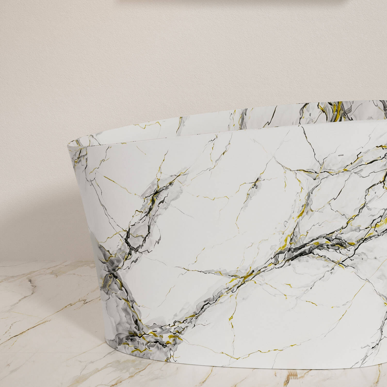 Stone resin Japanese soaking bathtub with matte white and marble finish