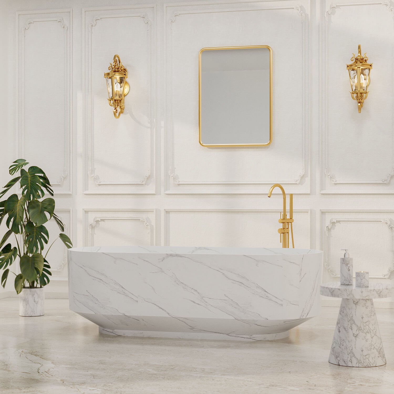 Stone resin white bathtub for modern bathroom luxury design