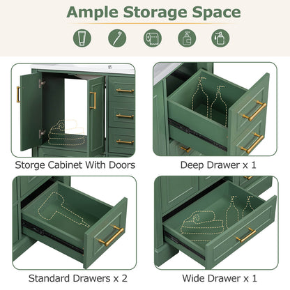 Storage Description of 36 inch Traditional Green Bathroom Vanity with Resin Sink
