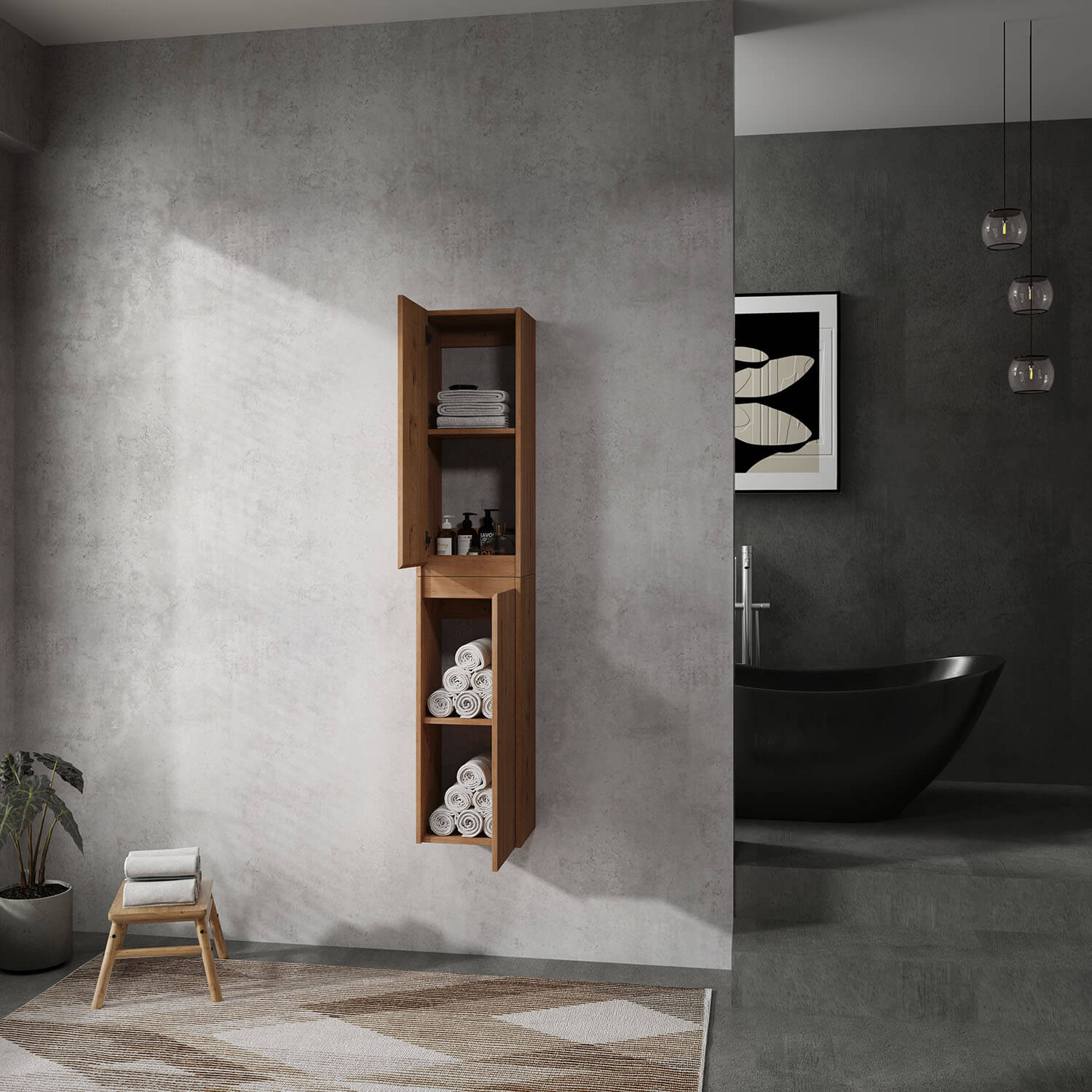 Storage Space Display of 24 inch White Oak Bathroom Wall Cabinet 