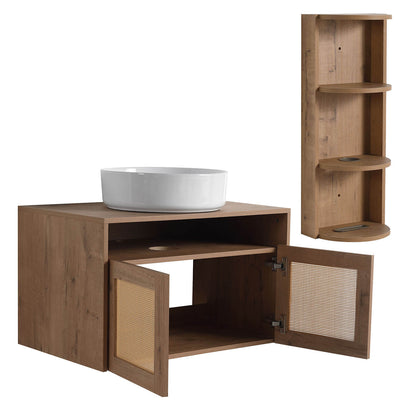 Storage space display of 30 inch Floating Vanity and 12 inch Wall Storage Cabinet