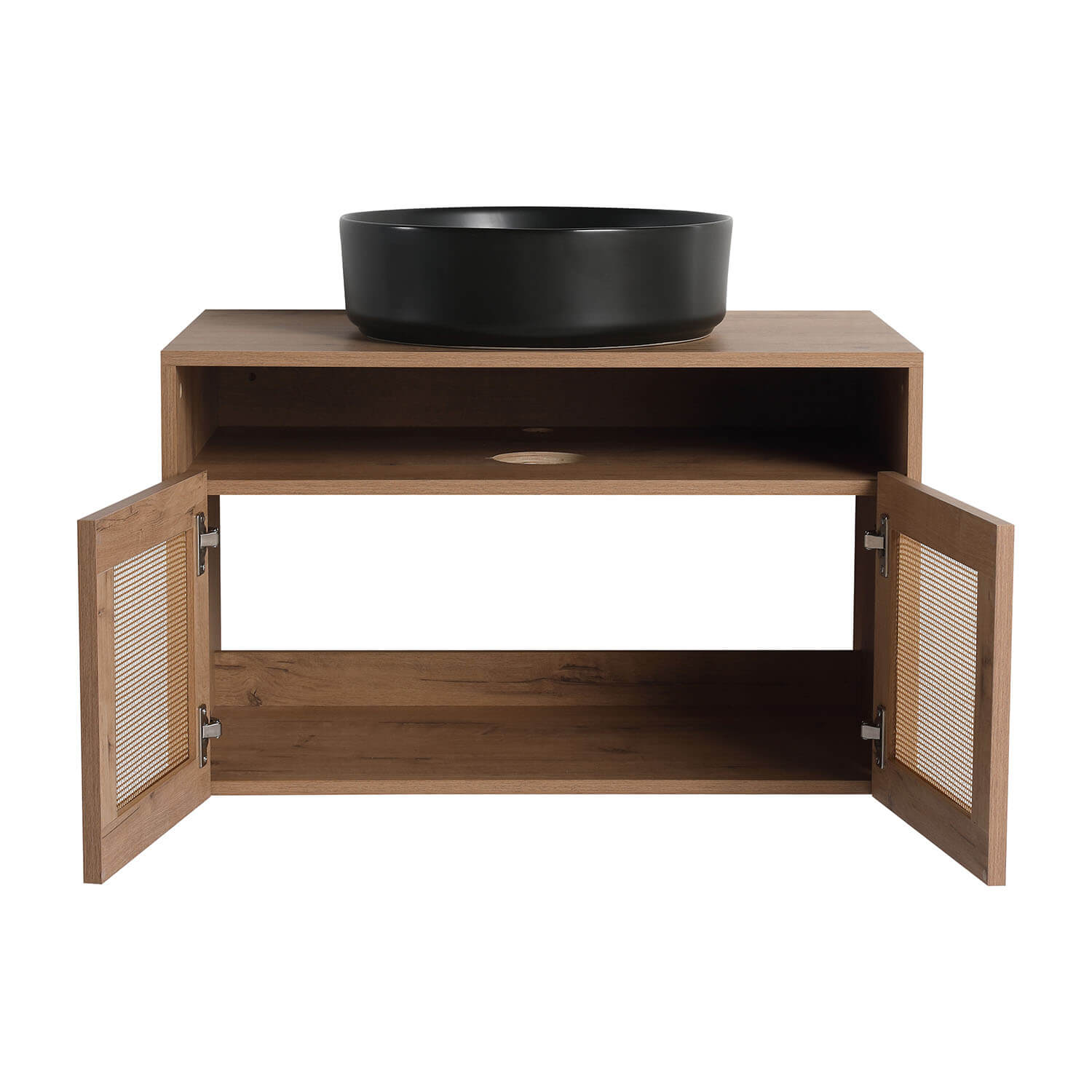 Storage space display of 30 inch White Oak Floating Vanity