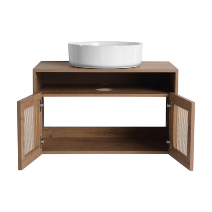 Storage space display of 30 inch white oak bathroom vanity