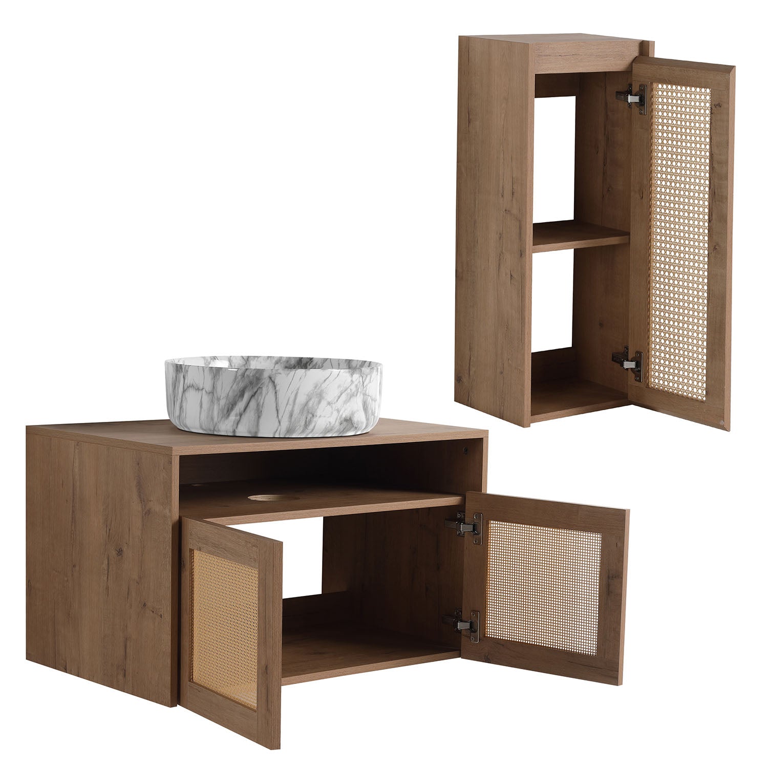 Storage space display of Floating Vanity and Wall-Mounted Cabinet