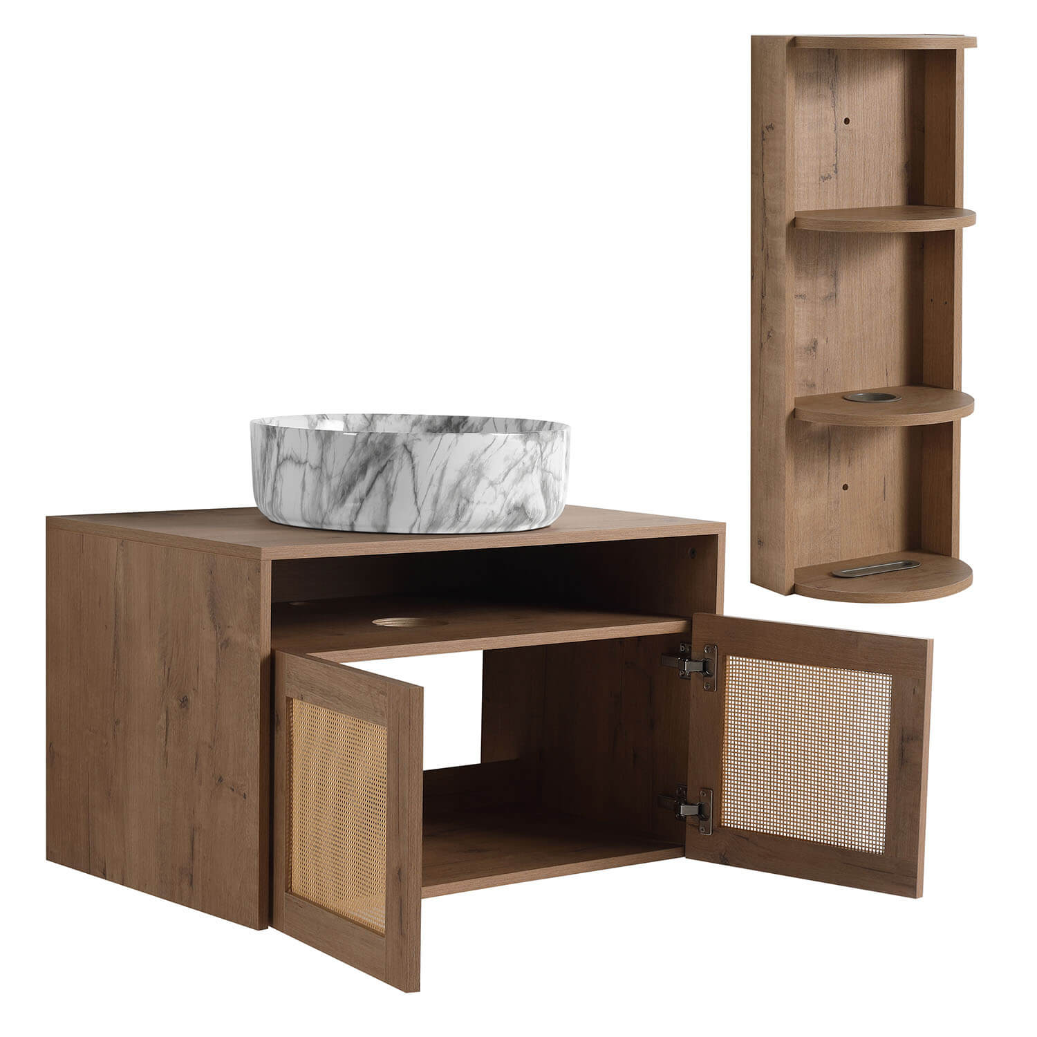 Storage space display of Floating Vanity and Wall Storage Cabinet