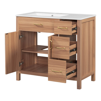 Stylish 36 Inch Vanity with Light Wood Finish and Ceramic Sink