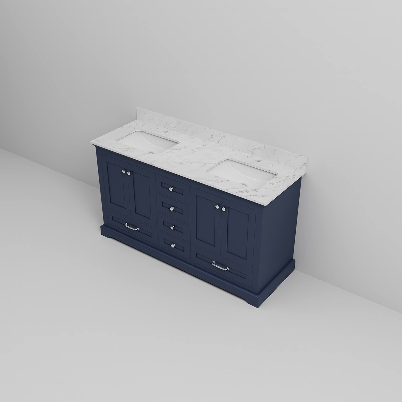 Stylish 60 inch blue bathroom vanity with quiet soft close mechanism