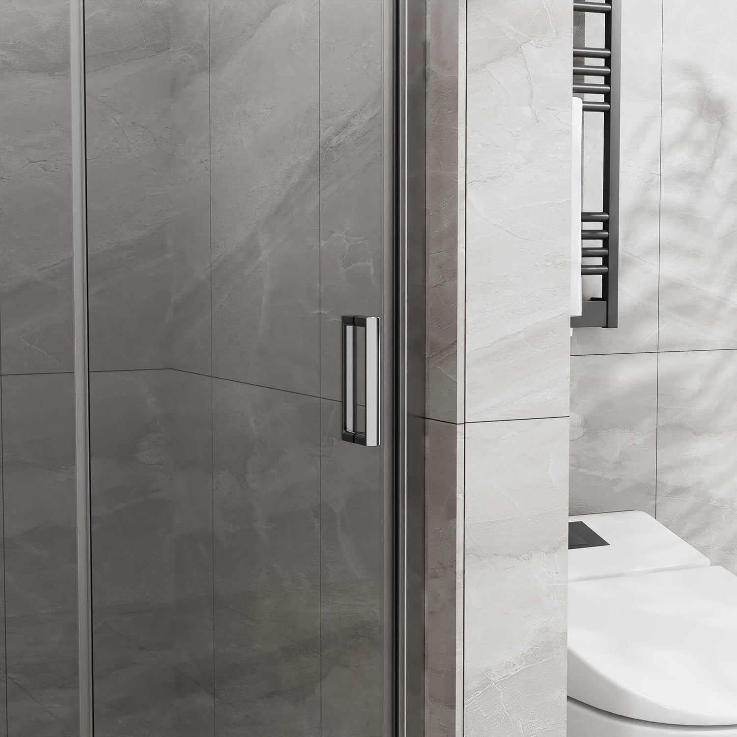 Stylish chrome bi fold shower door with corrosion resistant hardware and waterproof seals