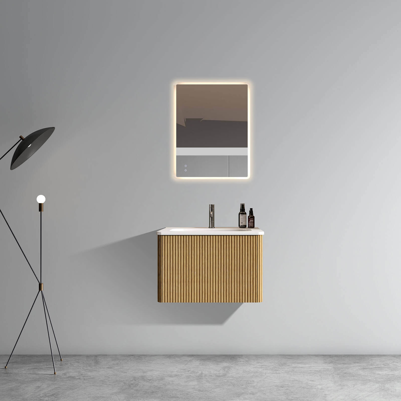 Stylish 24-inch white oak bathroom vanity with hidden handles