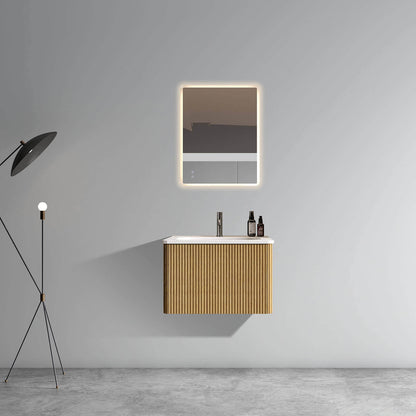 Stylish 24-inch white oak bathroom vanity with hidden handles