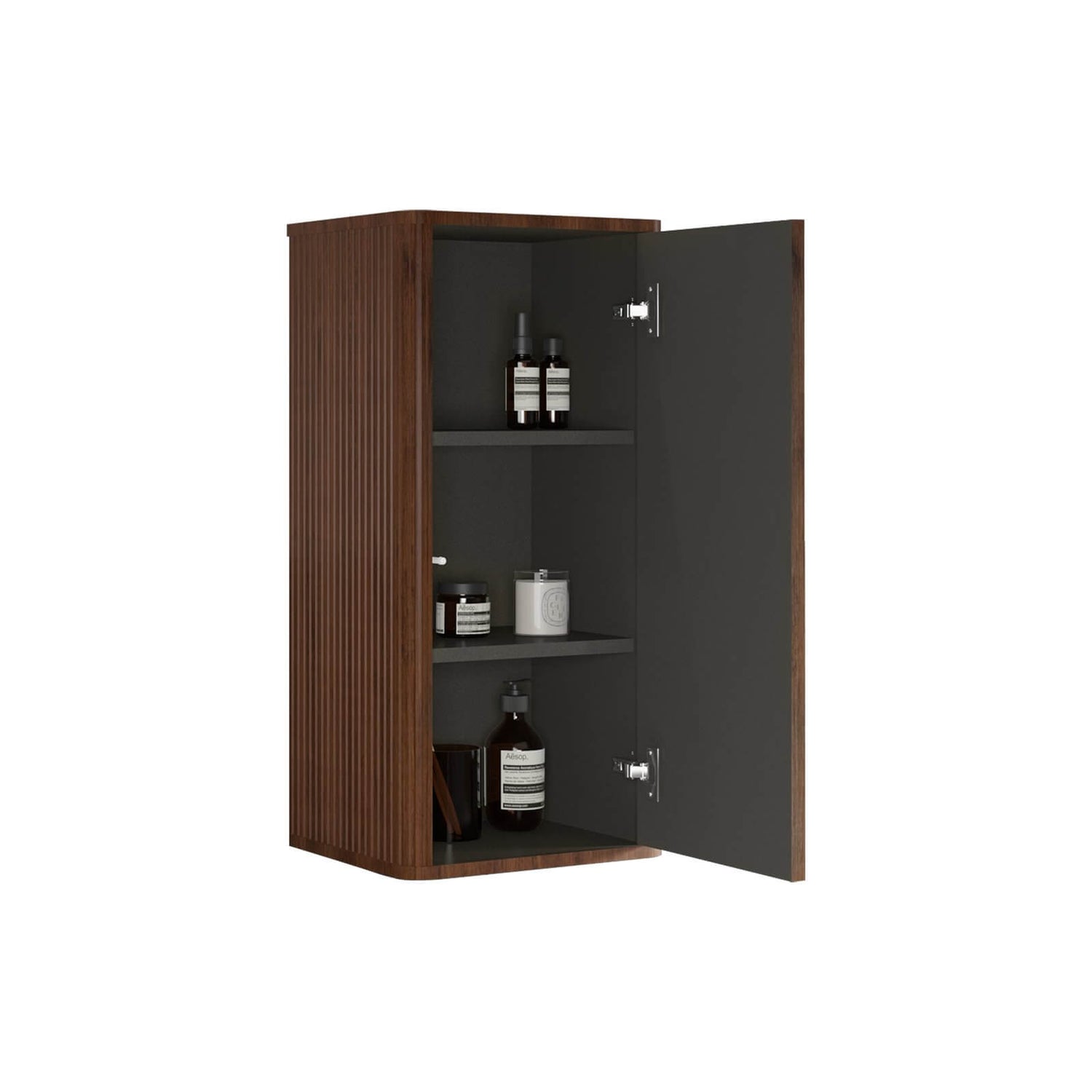 Stylish 29-Inch Walnut Floating Linen Cabinet for Modern Interiors