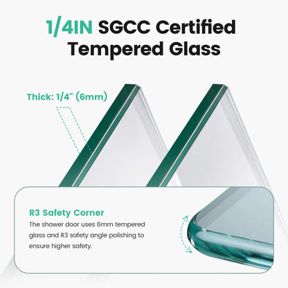 Tempered Glass Shower Door with Invisible Safety Film for Shatter Protection
