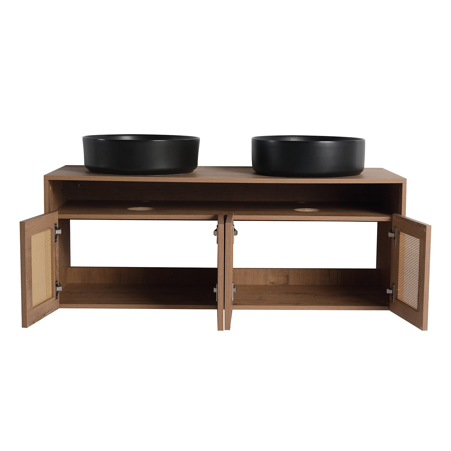 The bathroom cabinet has sufficient storage space