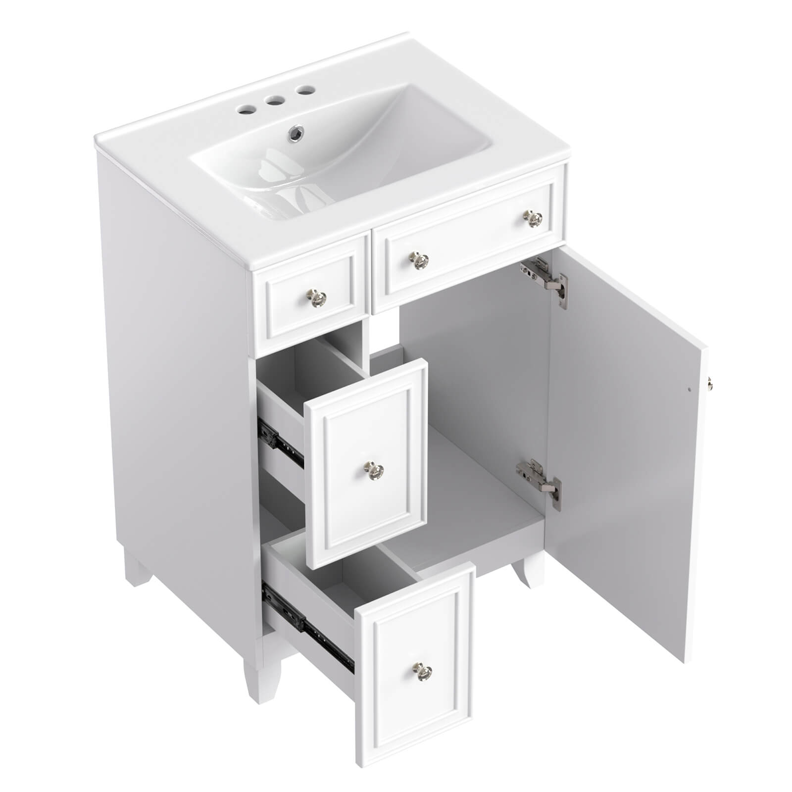 The reinforced base of the 24-Inch White Vanity ensuring sturdy and stable use