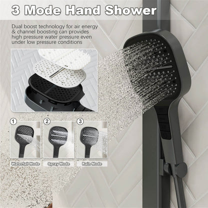 12&quot; Thermostatic Shower System with Piano Key Digital Display Ambient Lights, Tub Spout, Hand Shower, Bidet Sprayer