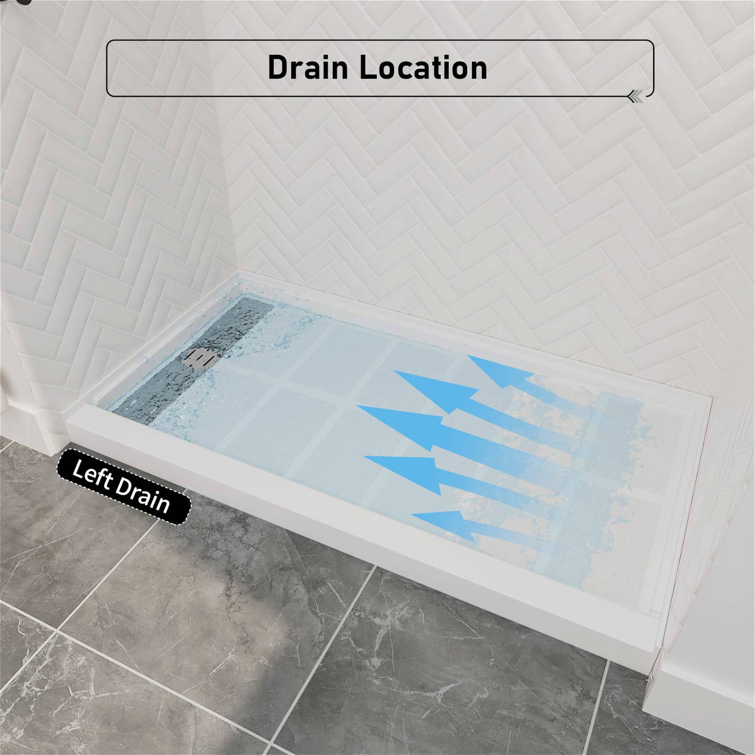 Three-Sided Integrated 60 x 34 inch White Shower Base