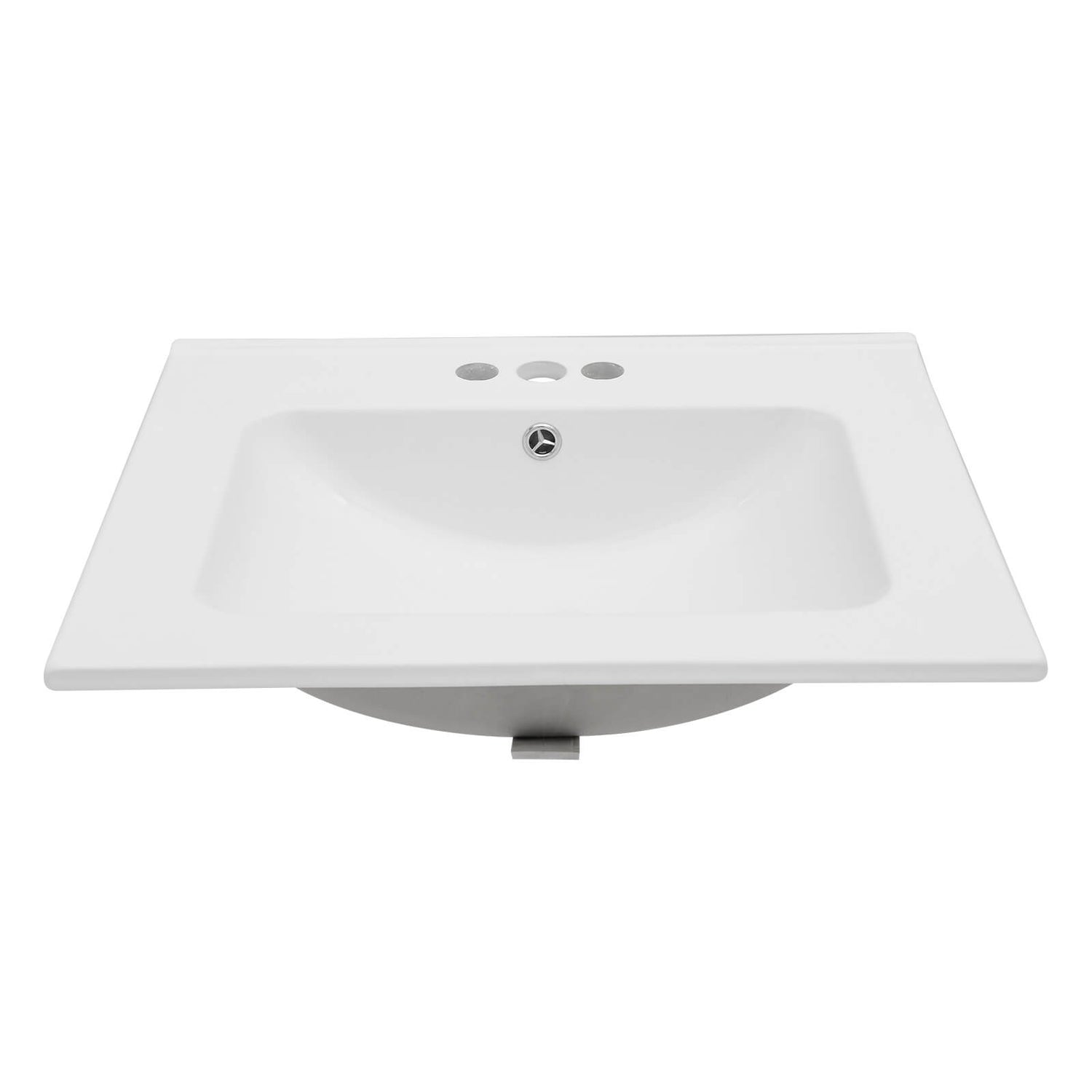 Three hole white ceramic vanity sink with smooth glossy surface