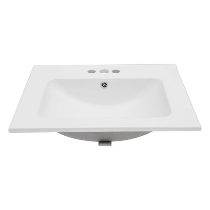 Three hole white ceramic vanity sink with smooth glossy surface