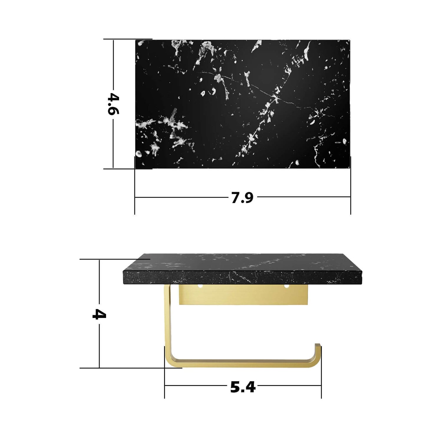 Toilet Paper Holder with Black Natural Marble Shelf Size