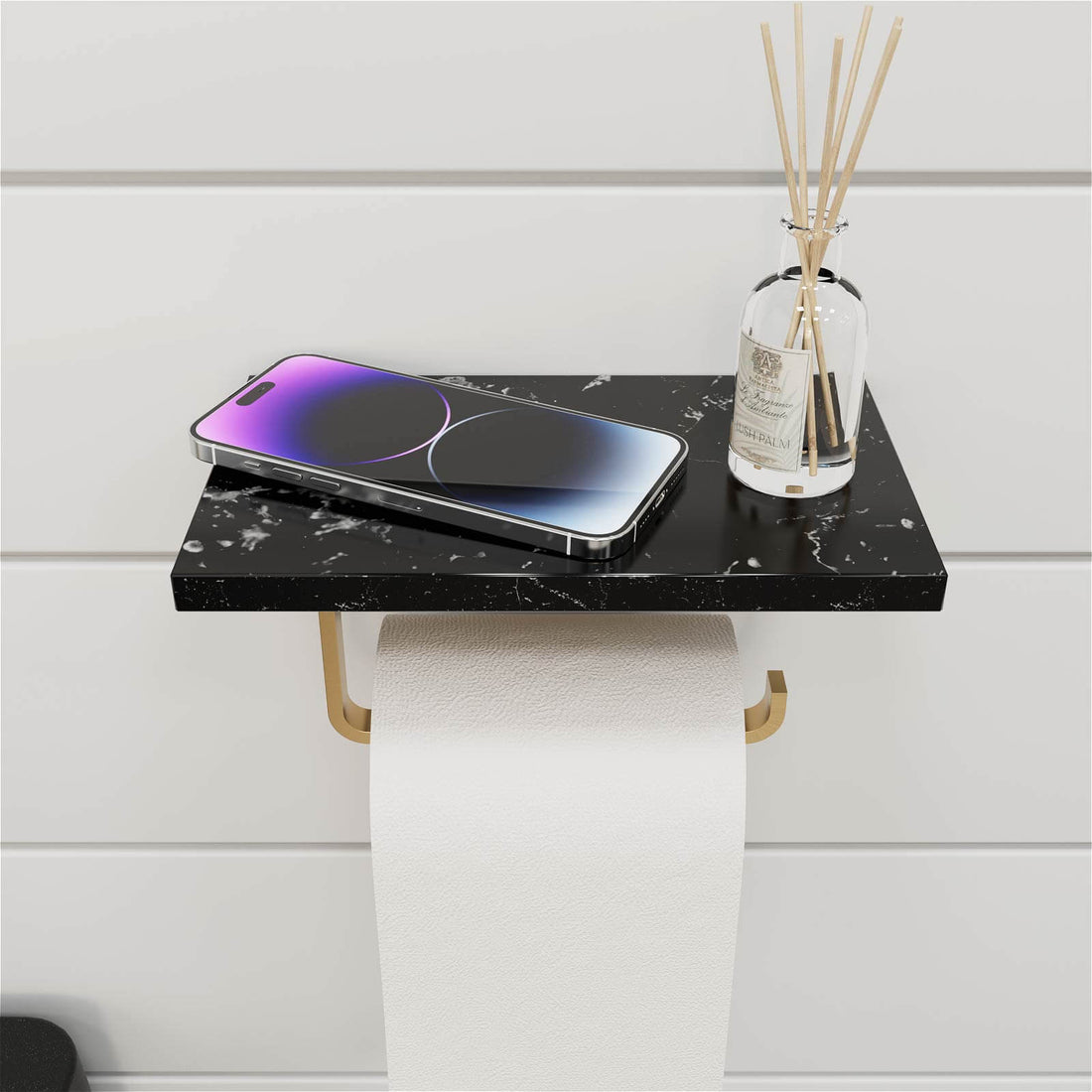 Toilet Paper Holder with Black Natural Marble Shelf