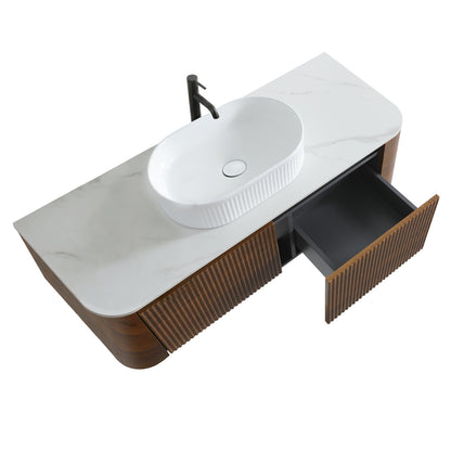Top Angle Open Drawer Fluted Walnut Bathroom Vanity Storage