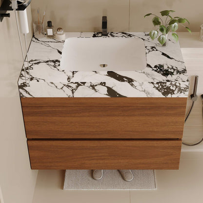 Top Down View 29.9 inch Ceramic Sink Undermount Faux Marble Top