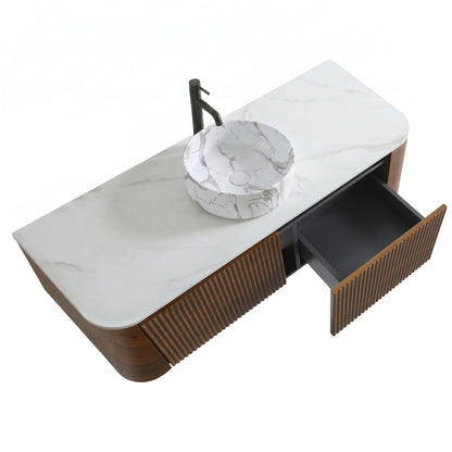 Top Perspective Open Drawer Fluted Wood Bathroom Vanity Pre assembled