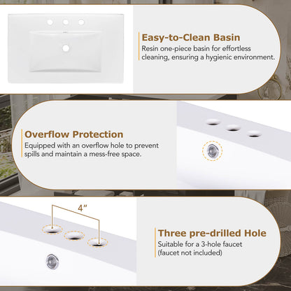 Top Sink Hole Location Instructions for 36 inch Traditional Black Bathroom Vanity with Resin Sink