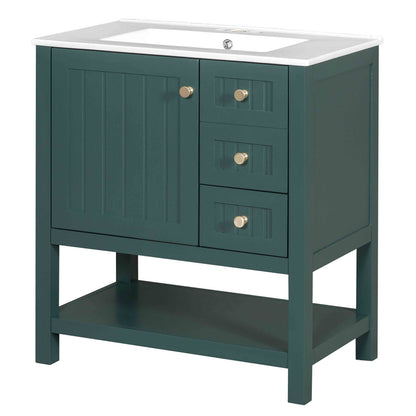 Two-tier storage solutions of the deep green bathroom cabinet