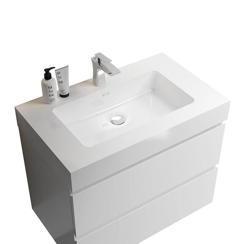 white bathroom vanity and sink