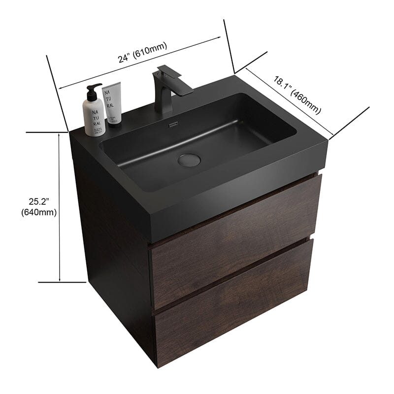 24 Inch Bathroom Vanity with Sink Wall Mounted Floating One-Piece Sink Cabinet