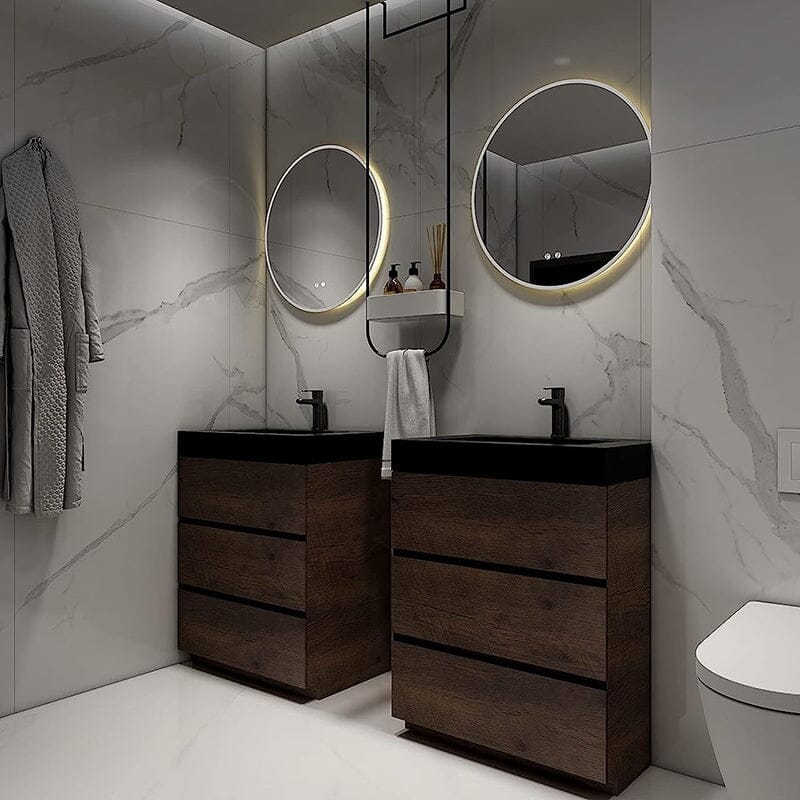 24 Inch Bathroom Vanity with Sink Floor Mounted Floating One-Piece Sink Cabinet