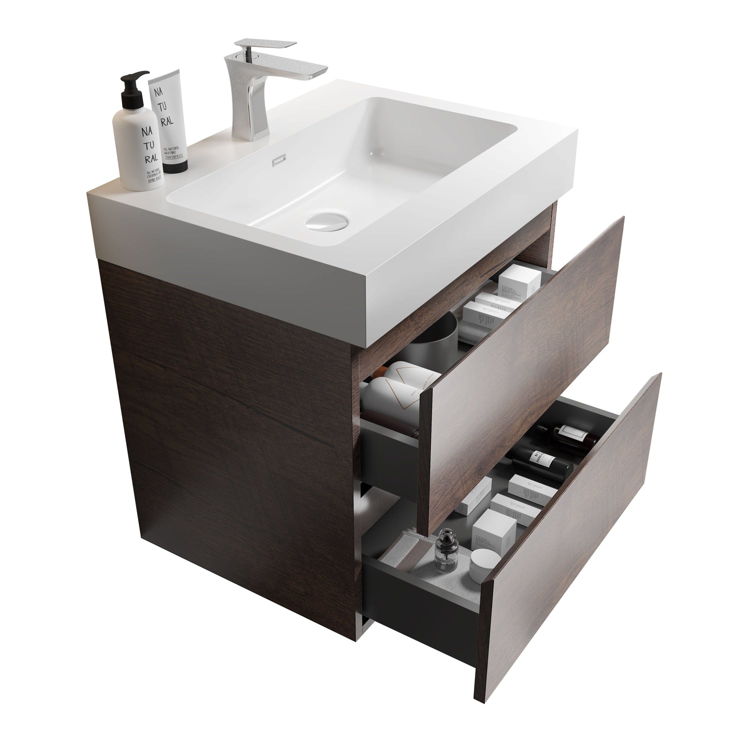 24 Inch Bathroom Vanity with Sink Wall Mounted Floating One-Piece Sink Cabinet