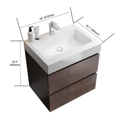 24 Inch Bathroom Vanity with Sink Wall Mounted Floating One-Piece Sink Cabinet