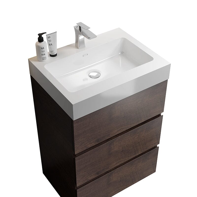24 Inch Bathroom Vanity with Sink Floor Mounted Floating One-Piece Sink Cabinet