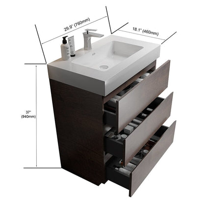 30 Inch Bathroom Vanity with Sink Floor Mounted One-Piece Sink Cabinet