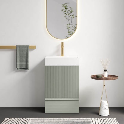 20" Fluted Light Green Freestanding Bathroom Vanity with White Ceramic Sink