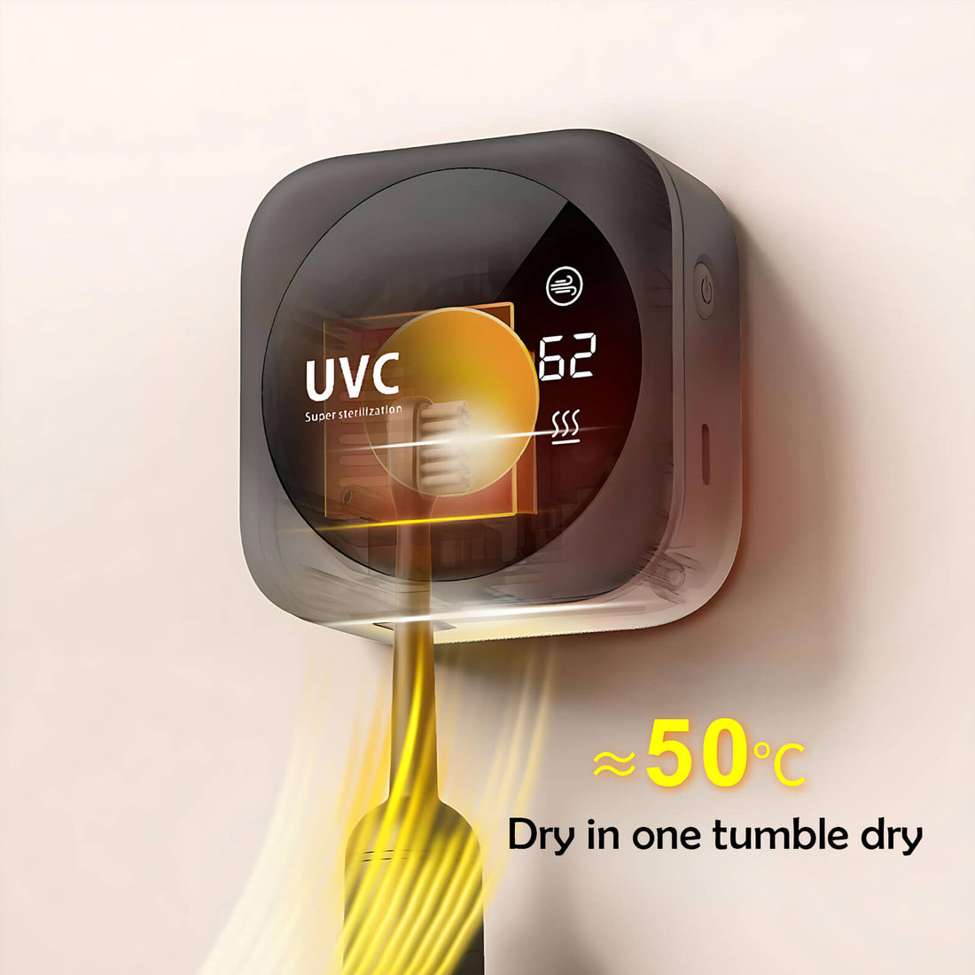 UV toothbrush holder with cover and smart display screen