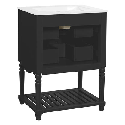U shaped drawer design for plumbing space in black vanity