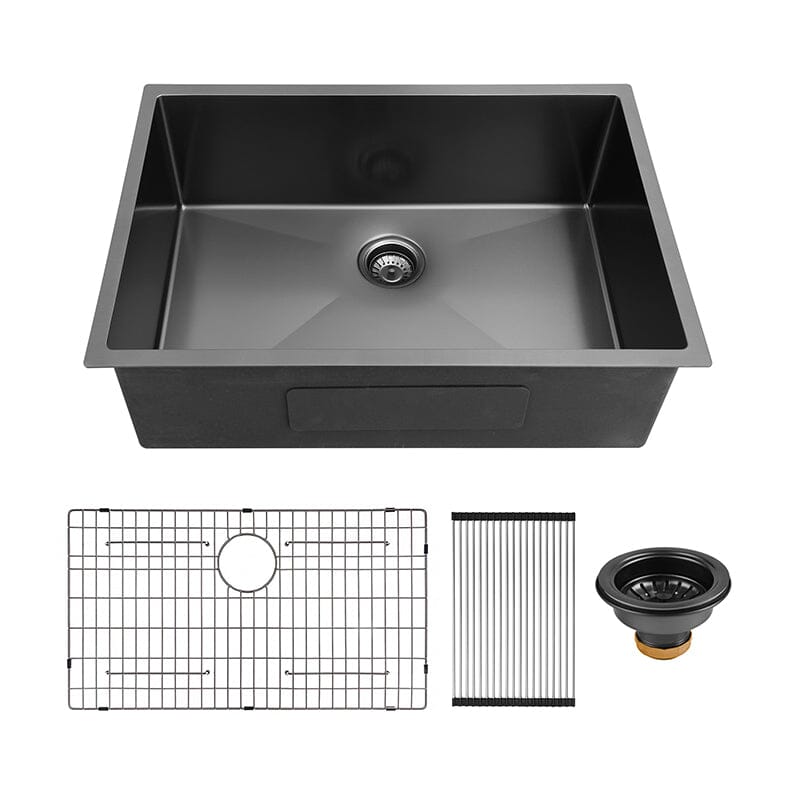 30&quot; x 21&quot; Undermount Kitchen Sink 16 Gauge Stainless Steel Single Bowl with Bottom Grid, Roll-up Rack, Drainer