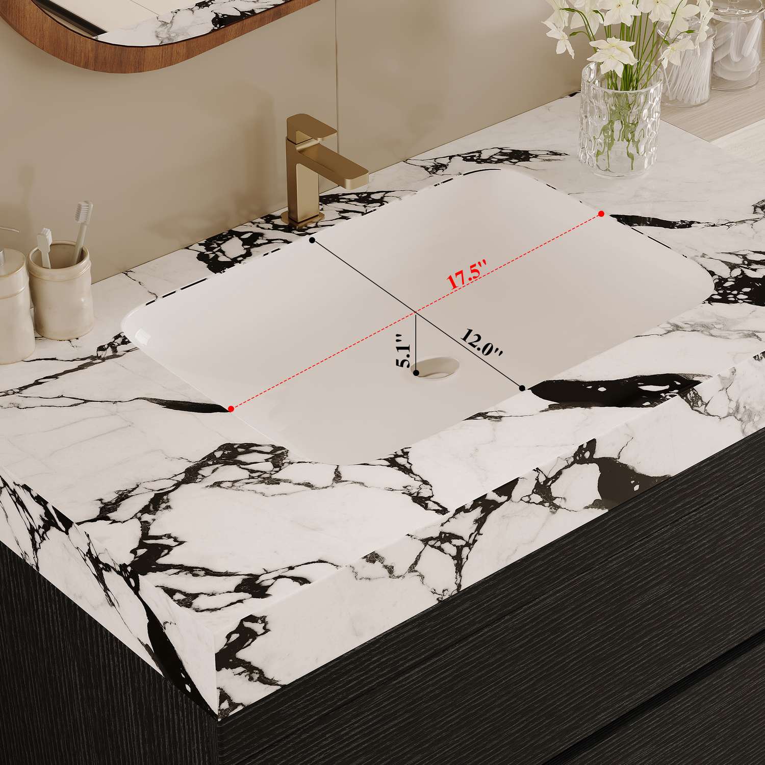 Undermount Ceramic Sink Dimension Specifications Faux Marble Countertop View