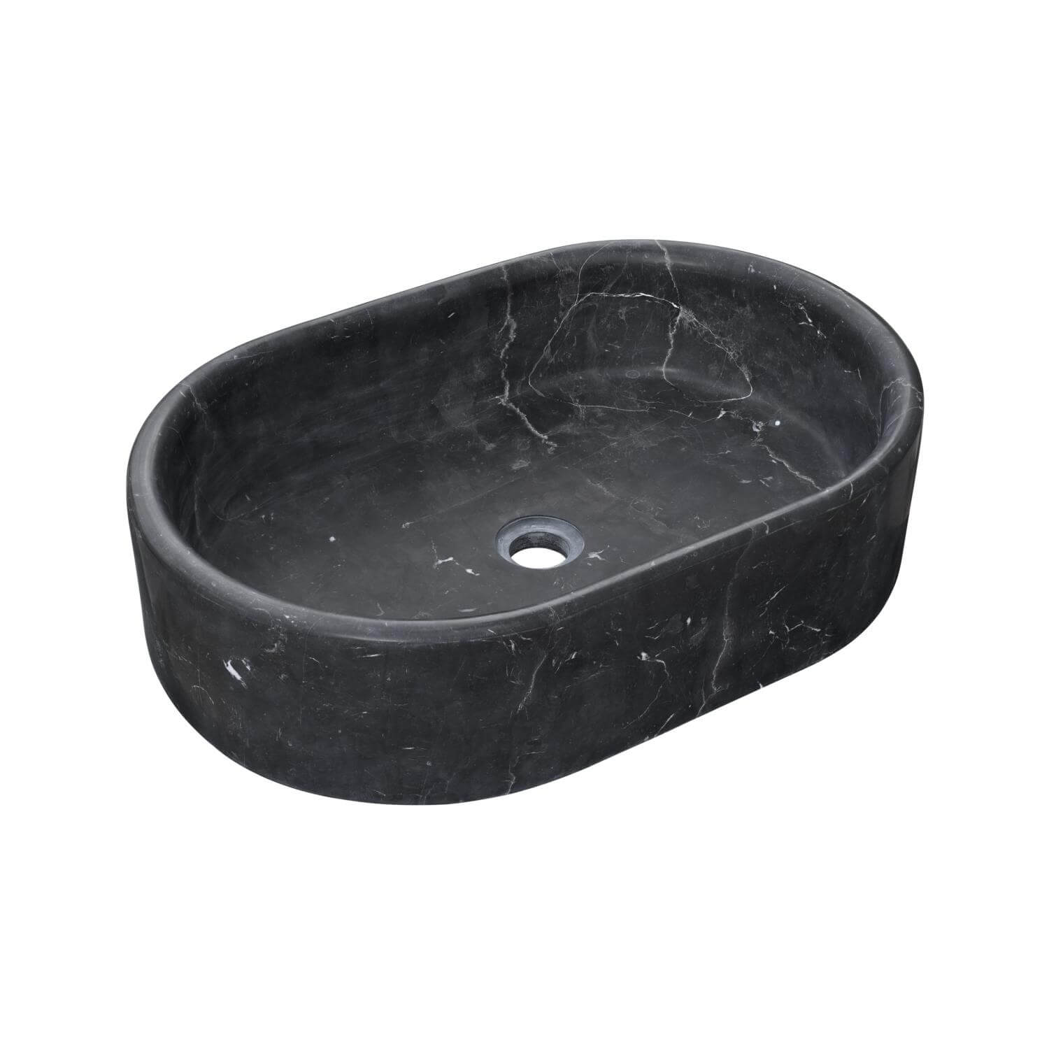 24" Matte Black Marble Oval Bathroom Vessel Sink for Vanity Countertop