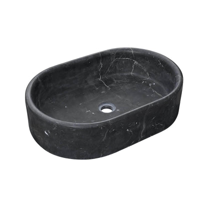24" Matte Black Marble Oval Bathroom Vessel Sink for Vanity Countertop