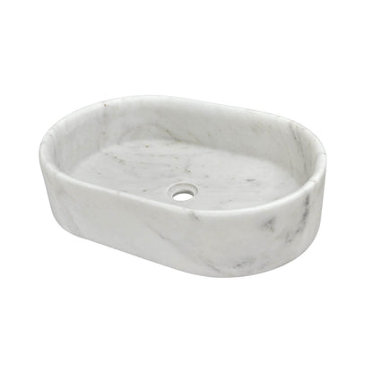24" White Natural Marble Oval Bathroom Vessel Sink for Vanity Countertop