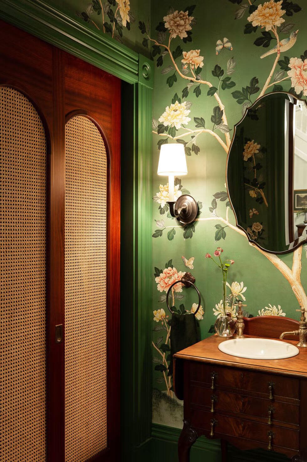 Use soft lighting to give a small bathroom a cozy feel