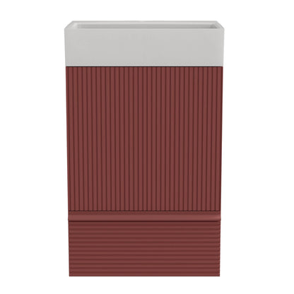 Vibrant red bathroom vanity with elegant fluted design
