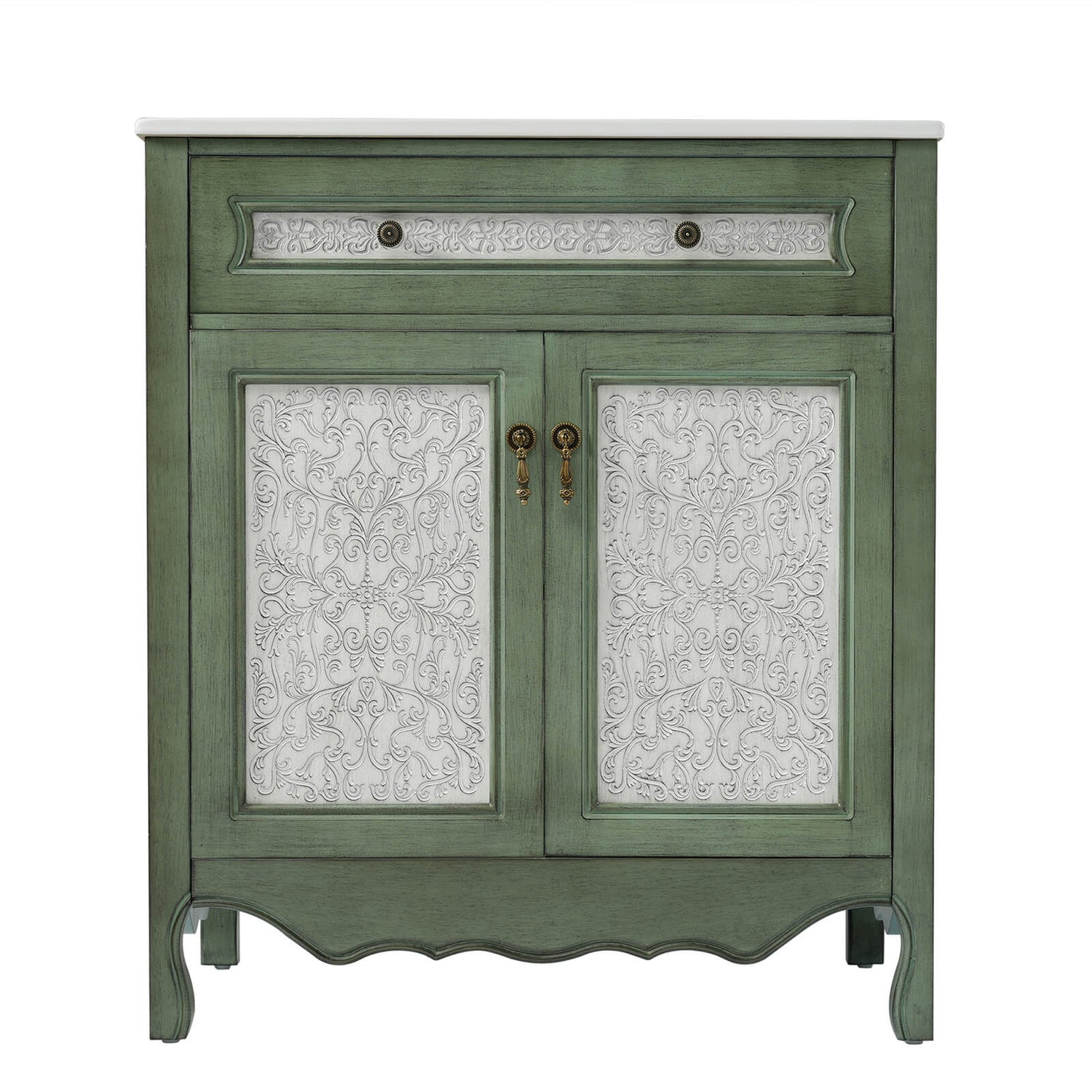 Victorian style bathroom vanity with antique bronze handles