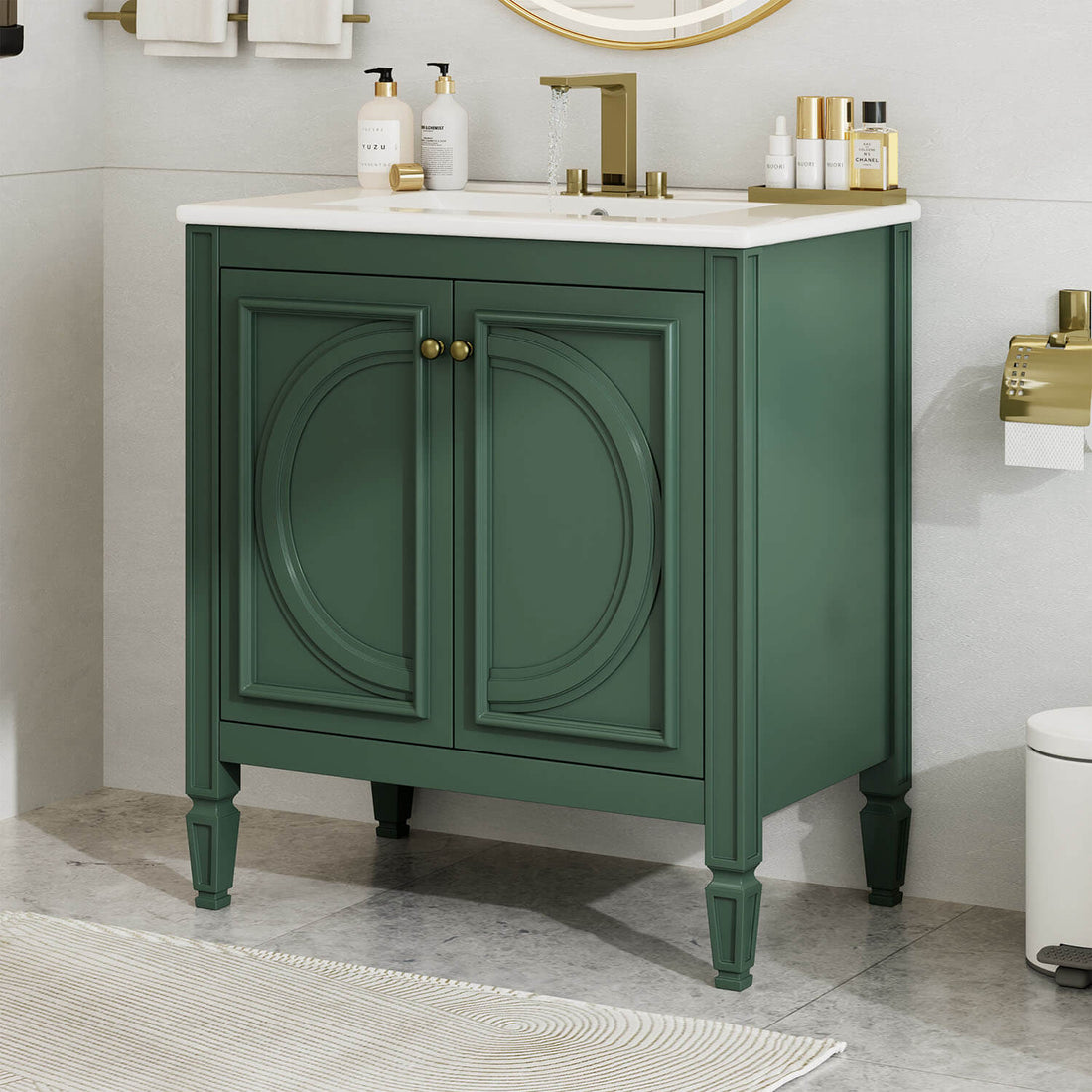 Vintage 30 inch Green Bathroom Vanity with Sink