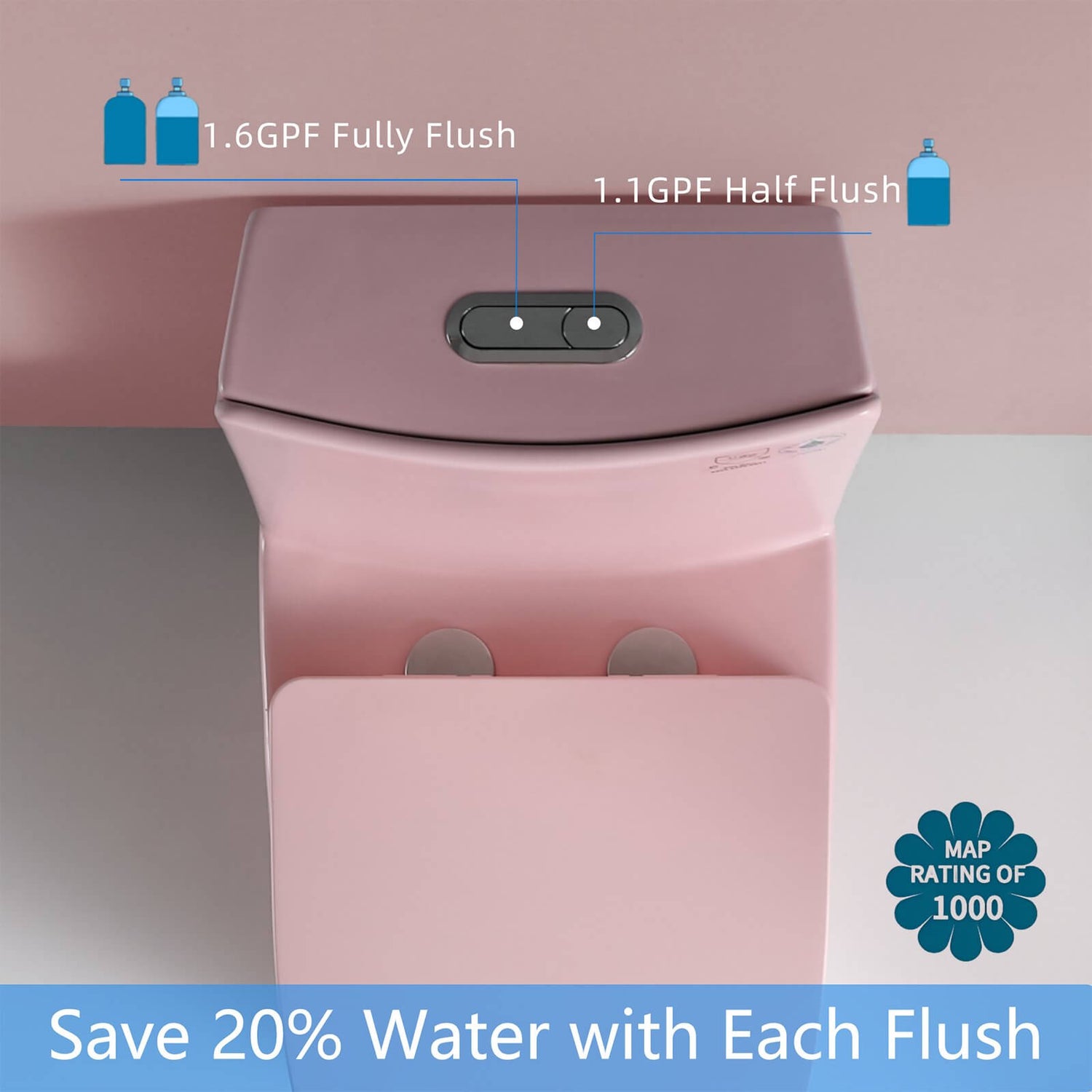 W1573GTP147635 Pink Toilet Dual Flush Function Description