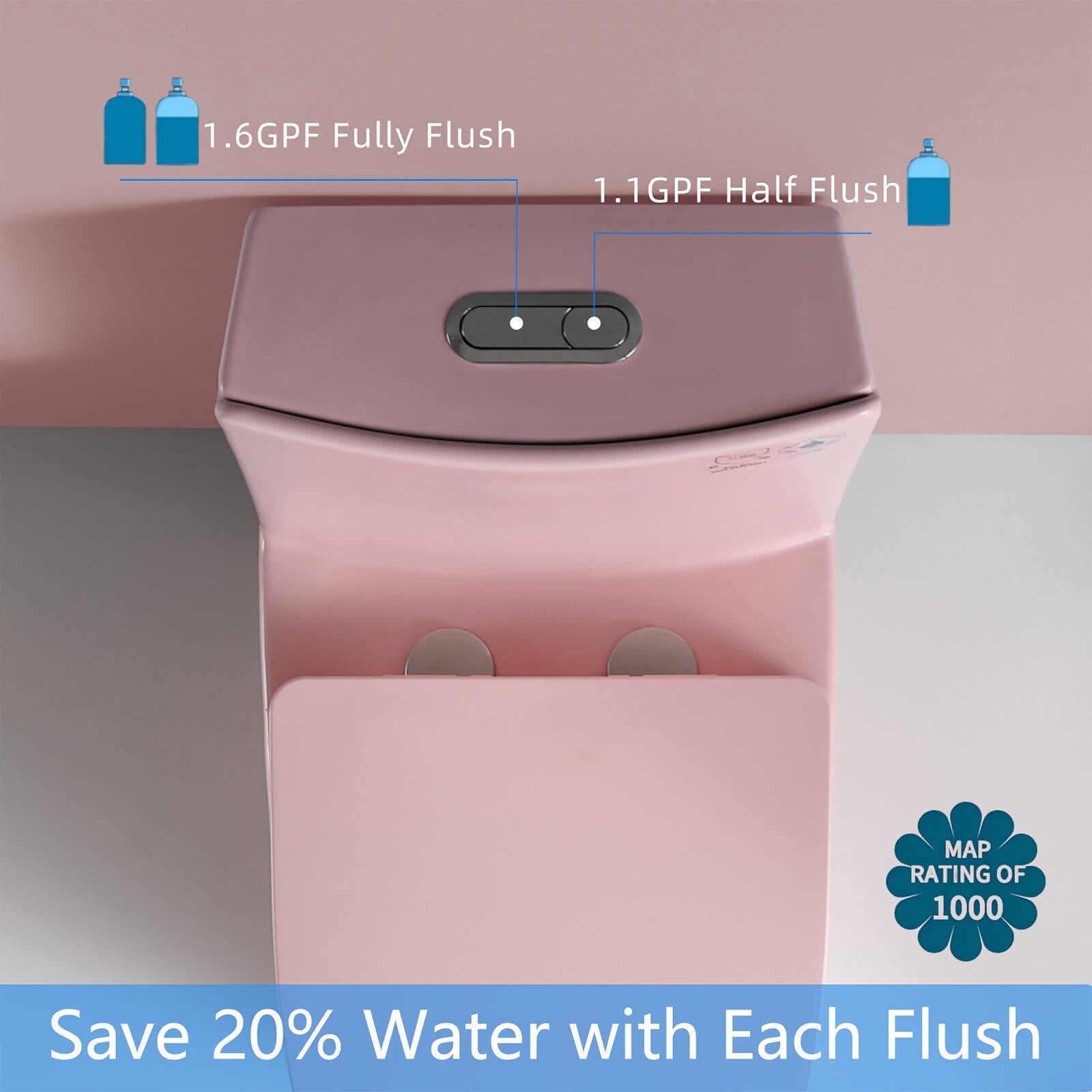 W1573GTP147635 Pink Toilet Dual Flush Function Description